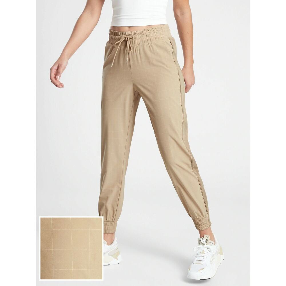 Athleta Brooklyn Textured Jogger Windowpane Silt Taupe Beige 10